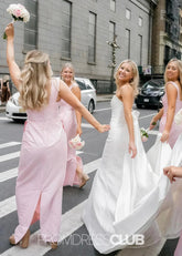 Pag | Sheath Column Light Pink Satin Midi Bridesmaid Dress - Price #price_variant_lowest# - Light Pink - PromDressClub